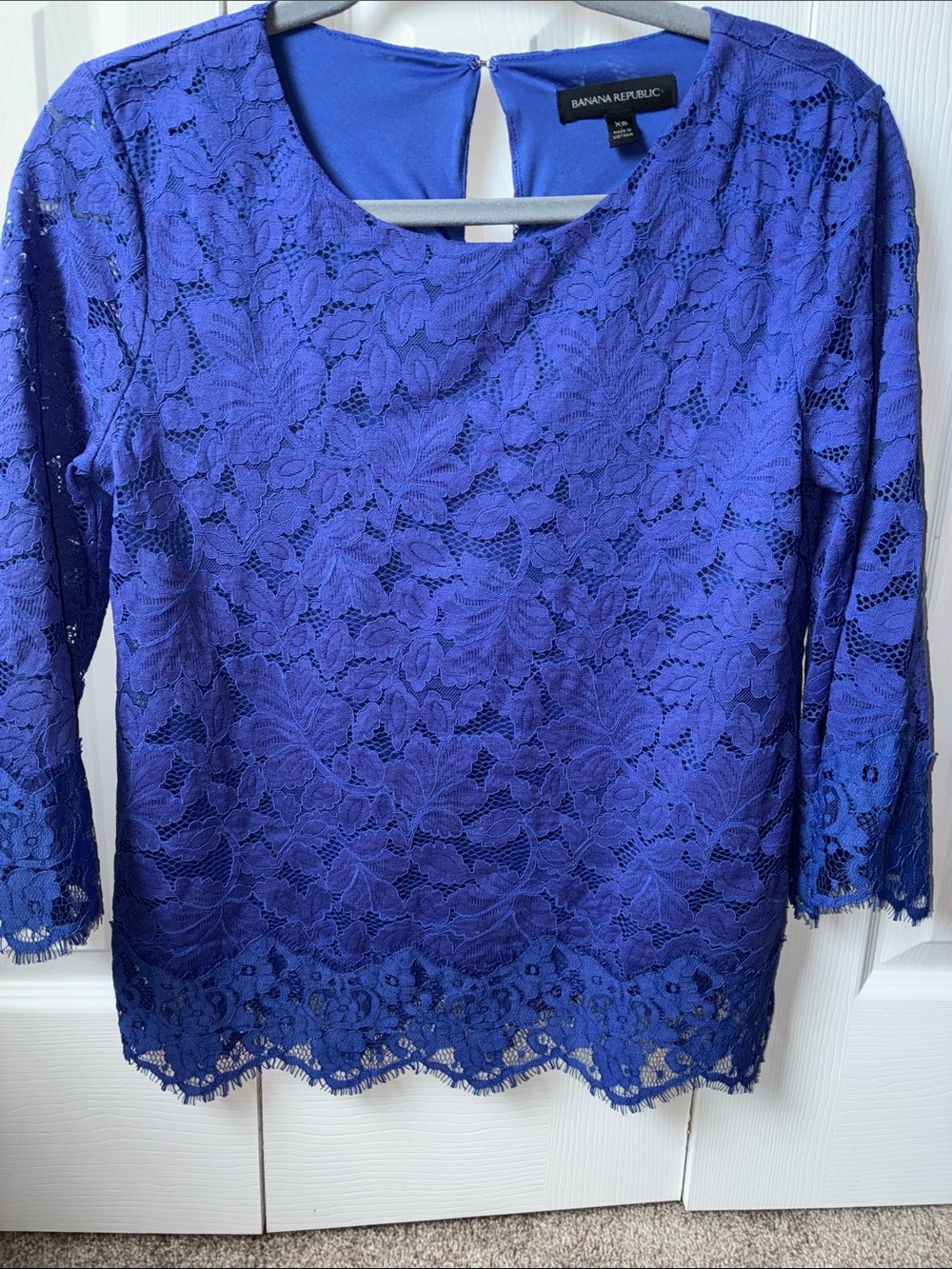 Banana Republic Women's Cobalt Blue Floral Lace Blouse